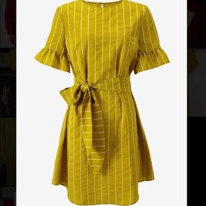 Yellow Striped Dress Ruffle Sleeves